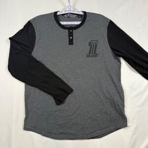 Harley Davidson Mens XL Gray Black Long Sleeve Henley Shirt Skull Logo